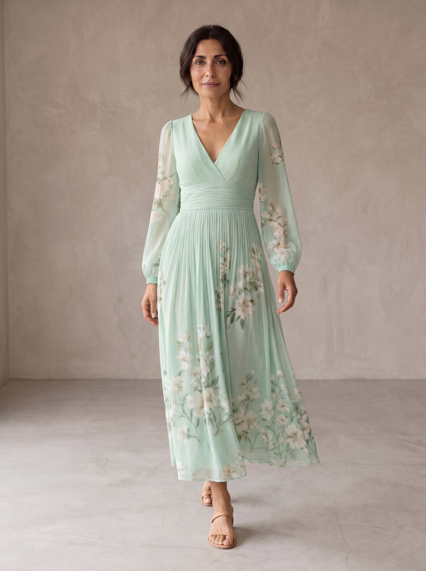 Cisella Light Green Floral Print Midi Dress – women's floral dresses