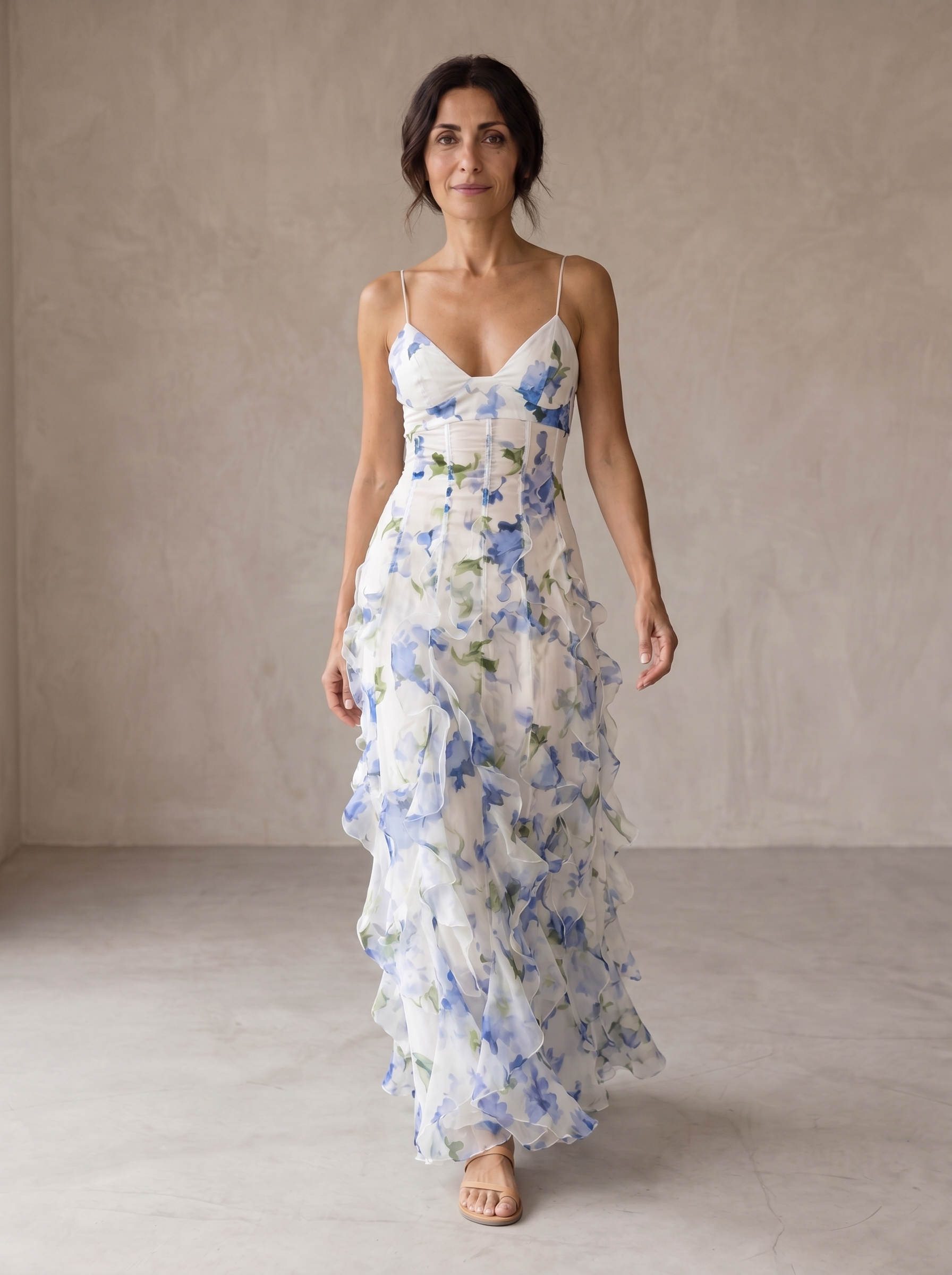 Uri Ruffled Midi Floral Dress – women's wedding guest
