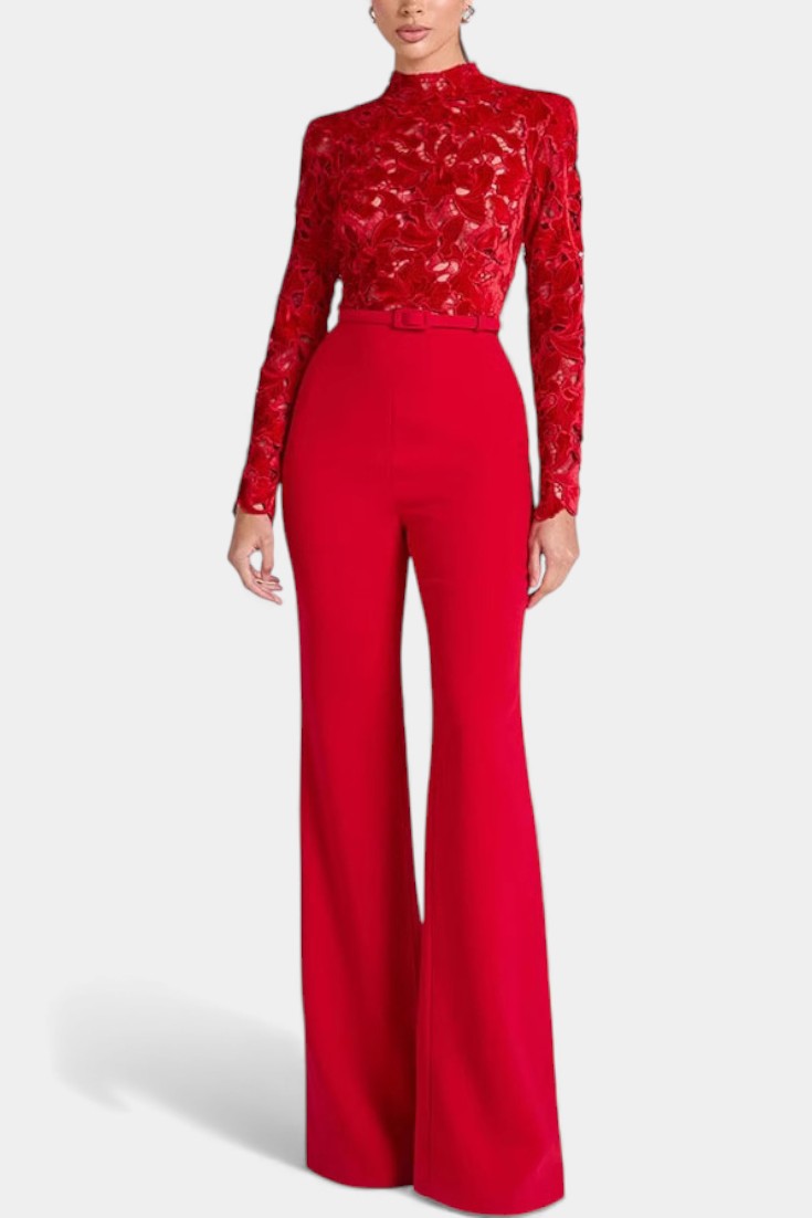 Flocked Lace High Neck Jumpsuit by Sima – women's jumpsuits